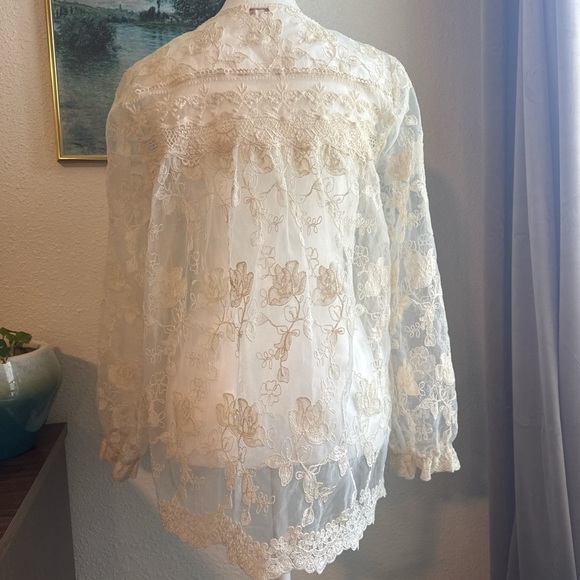 Sundance Sheer Floral Lace Blouse Boho Chic Coastal Cowgirl Cottagecore Retro - Picture 3 of 9